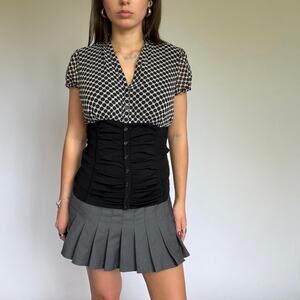 INC International Concepts Black & White Polka Dot Fitted Blouse